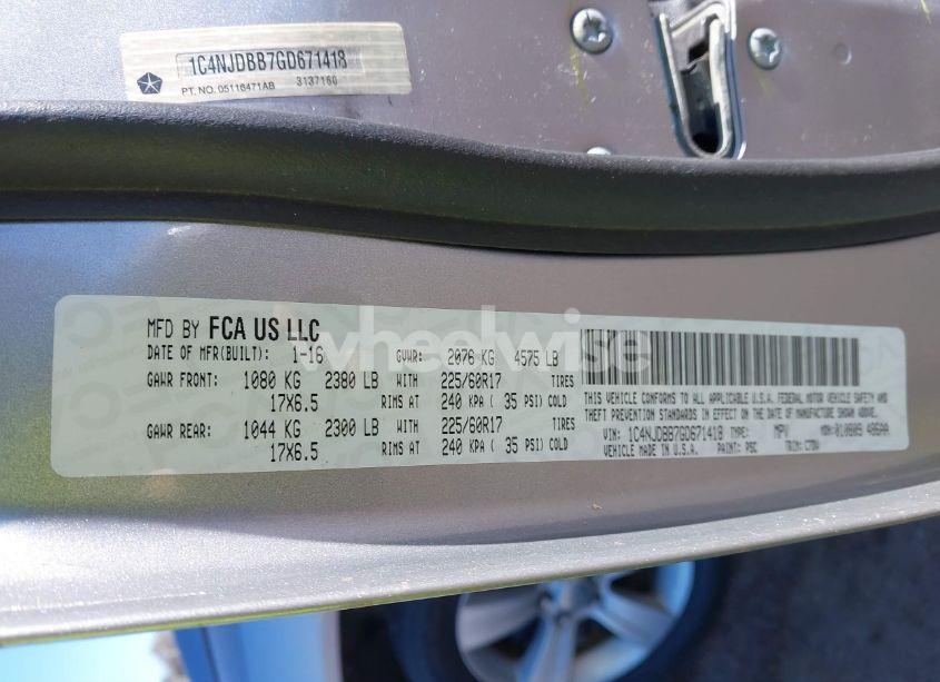 Photo 9 of 2016 Jeep Compass SPORT (VIN 1C4NJDBB7GD671418)