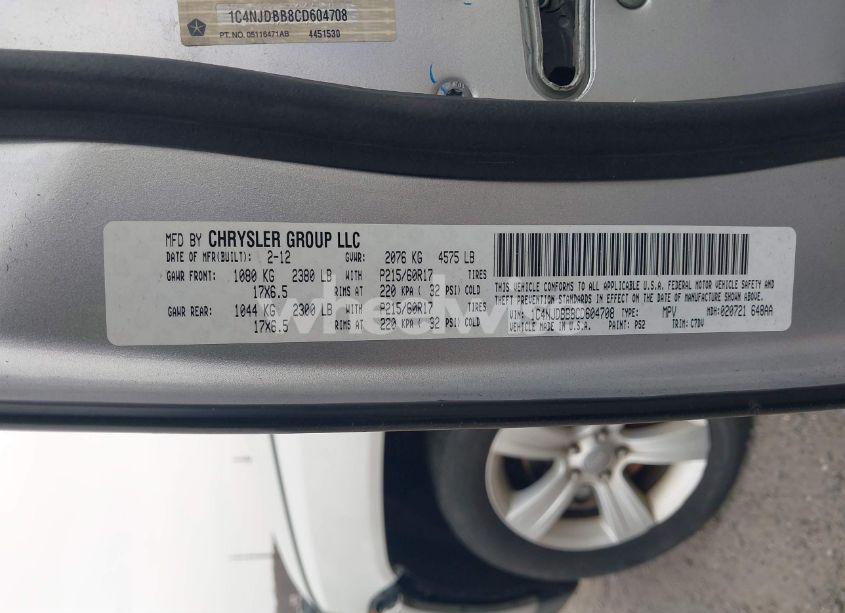 Photo 9 of 2012 Jeep Compass SPORT (VIN 1C4NJDBB8CD604708)