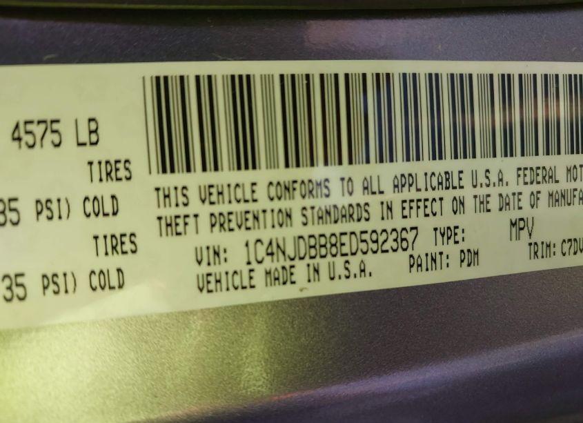 Photo 9 of 2014 Jeep Compass SPORT (VIN 1C4NJDBB8ED592367)