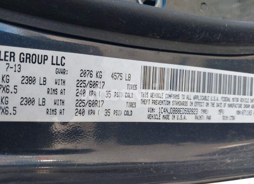 Photo 9 of 2014 Jeep Compass SPORT (VIN 1C4NJDBB8ED592823)