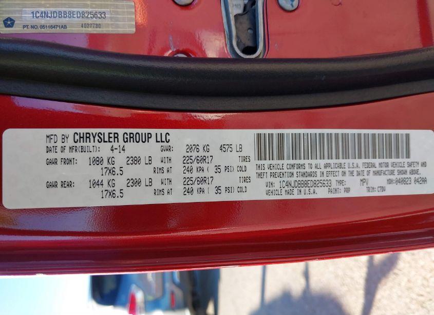 Photo 9 of 2014 Jeep Compass SPORT (VIN 1C4NJDBB8ED825633)