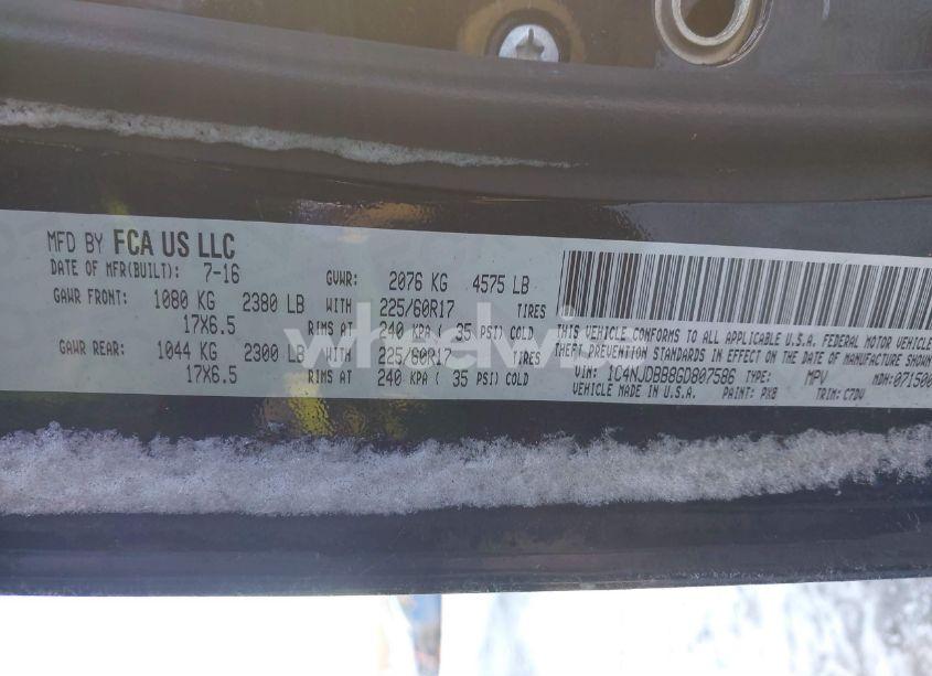 Photo 9 of 2016 Jeep Compass SPORT (VIN 1C4NJDBB8GD807586)