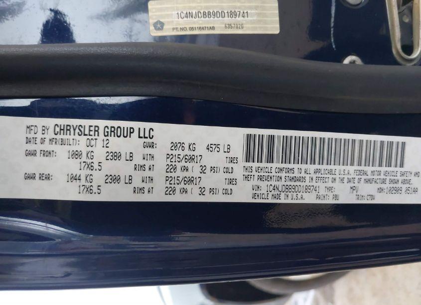 Photo 9 of 2013 Jeep Compass SPORT (VIN 1C4NJDBB9DD189741)