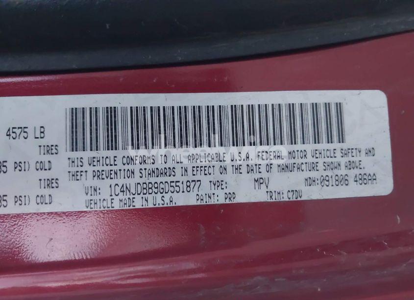 Photo 9 of 2016 Jeep Compass SPORT (VIN 1C4NJDBB9GD551877)