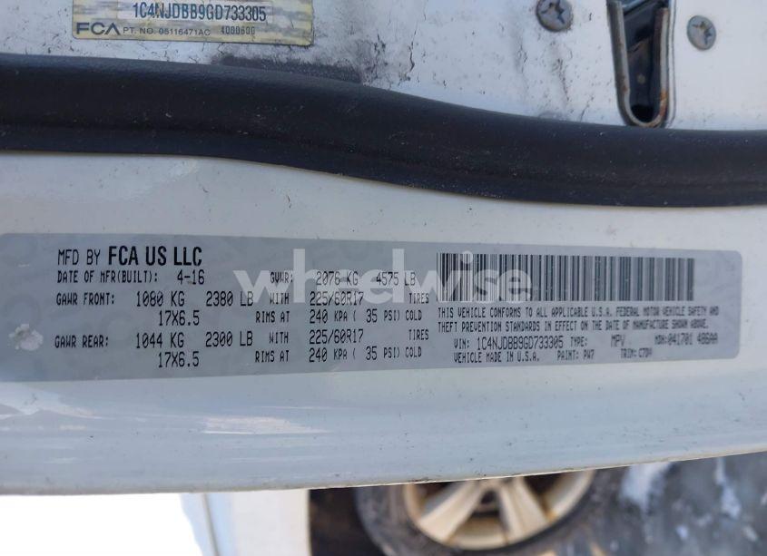 Photo 9 of 2016 Jeep Compass SPORT (VIN 1C4NJDBB9GD733305)