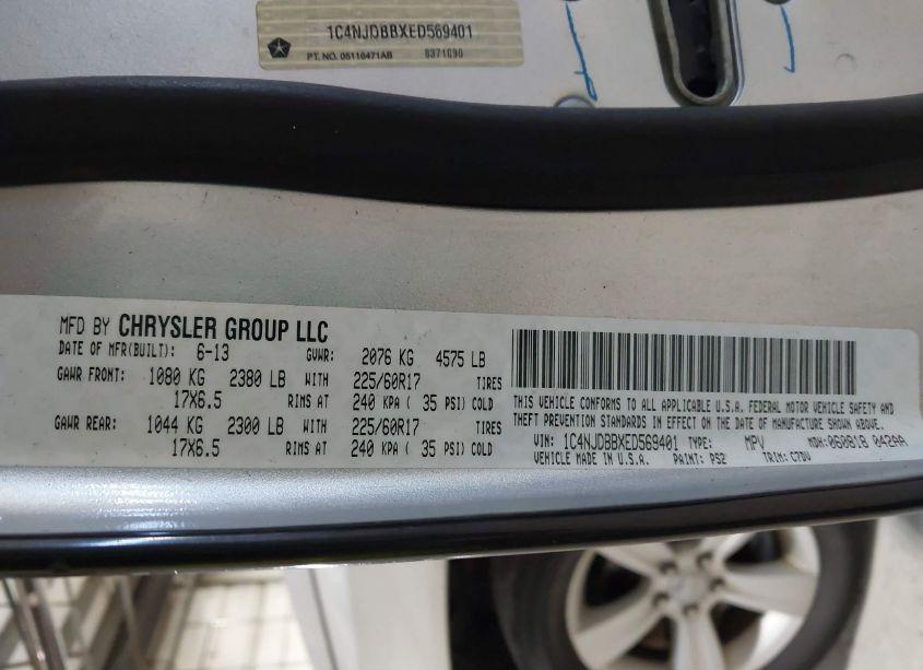 Photo 9 of 2014 Jeep Compass SPORT (VIN 1C4NJDBBXED569401)