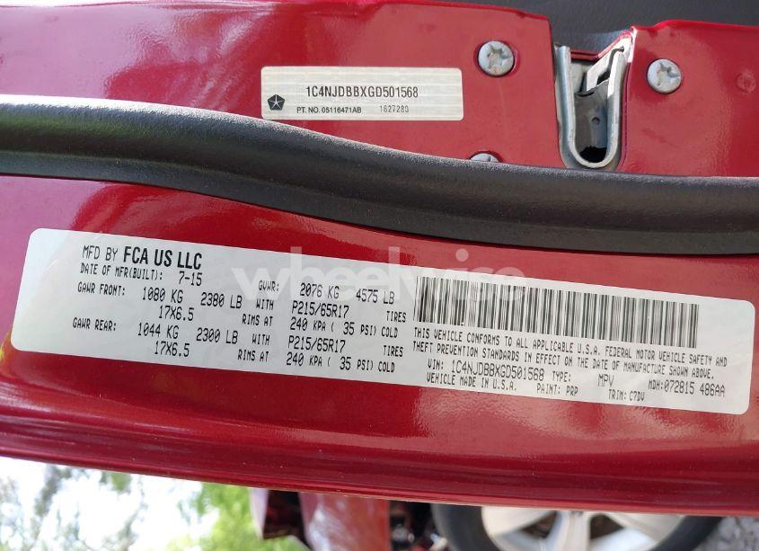 Photo 9 of 2016 Jeep Compass SPORT (VIN 1C4NJDBBXGD501568)