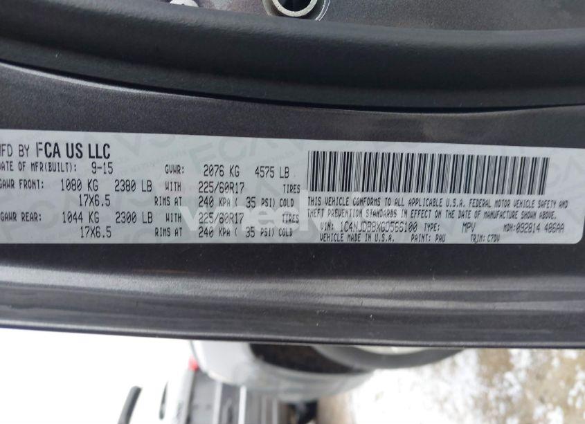 Photo 9 of 2016 Jeep Compass SPORT (VIN 1C4NJDBBXGD566100)