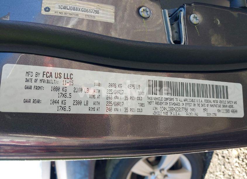 Photo 9 of 2016 Jeep Compass SPORT (VIN 1C4NJDBBXGD617790)