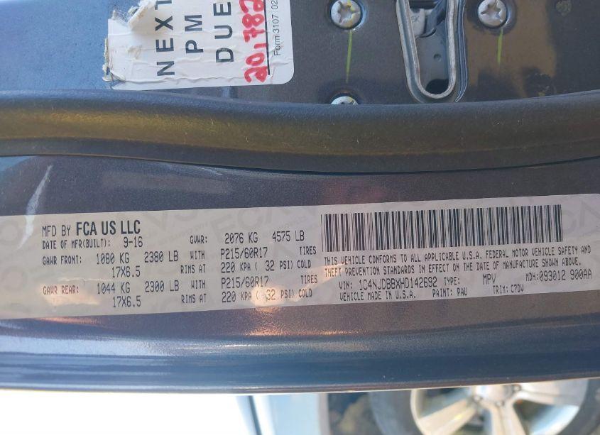 Photo 9 of 2017 Jeep Compass SPORT (VIN 1C4NJDBBXHD142692)