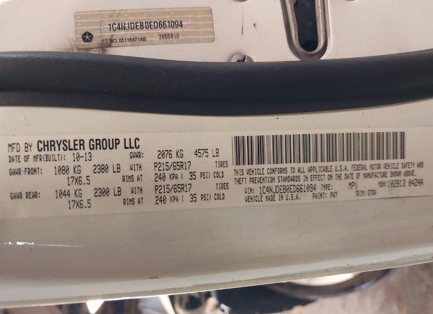 Photo 9 of 2014 Jeep Compass LATITUDE (VIN 1C4NJDEB0ED661094)