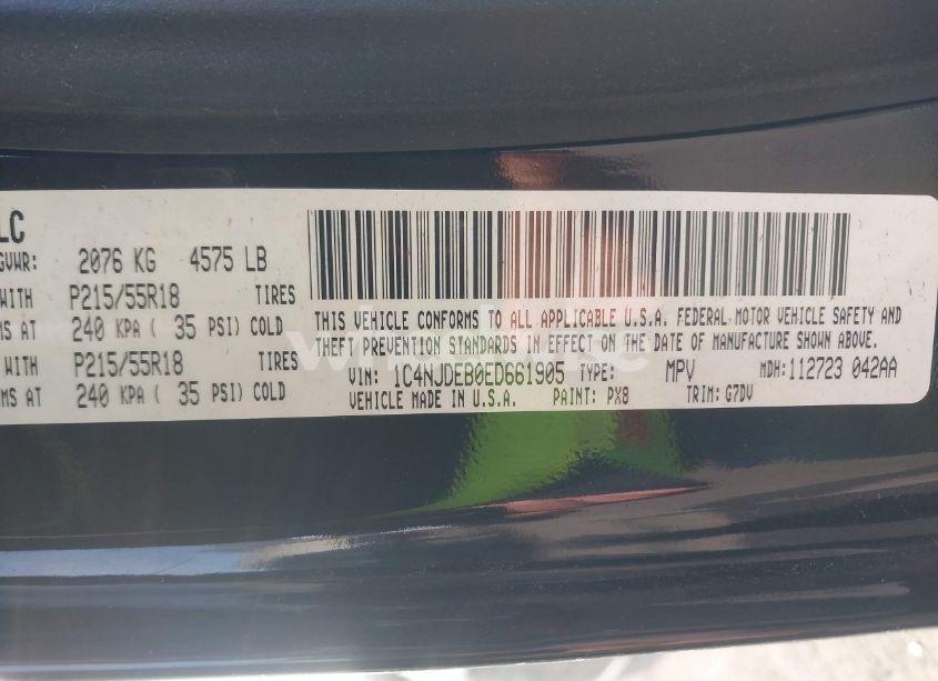 Photo 9 of 2014 Jeep Compass LATITUDE (VIN 1C4NJDEB0ED661905)