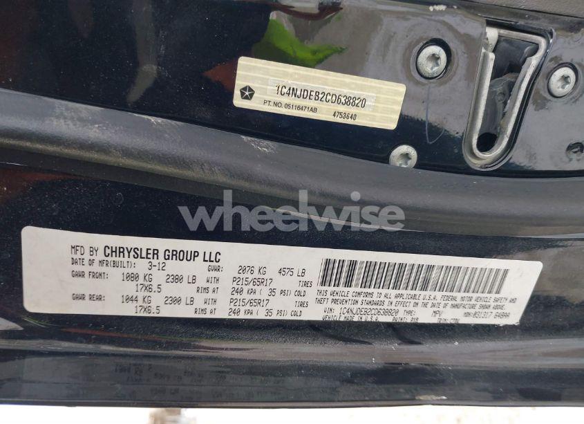 Photo 9 of 2012 Jeep Compass LATITUDE (VIN 1C4NJDEB2CD638820)