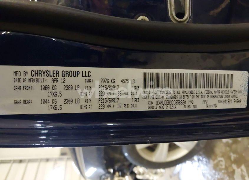 Photo 9 of 2012 Jeep Compass LATITUDE (VIN 1C4NJDEB3CD658820)