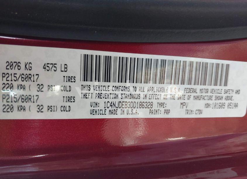 Photo 9 of 2013 Jeep Compass LATITUDE (VIN 1C4NJDEB3DD186328)