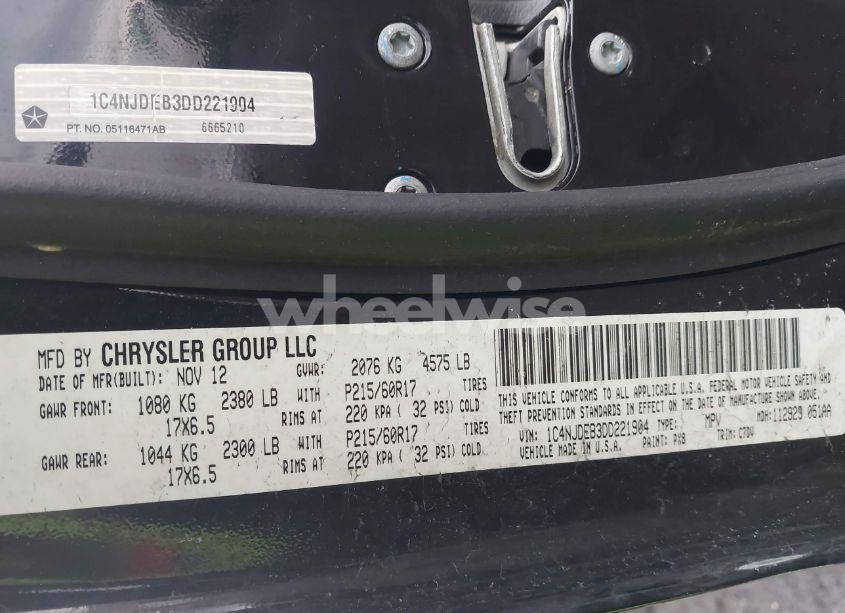 Photo 9 of 2013 Jeep Compass LATITUDE (VIN 1C4NJDEB3DD221904)