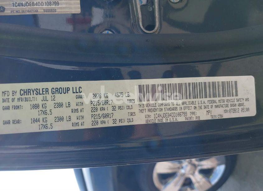 Photo 9 of 2013 Jeep Compass LATITUDE (VIN 1C4NJDEB4DD108799)