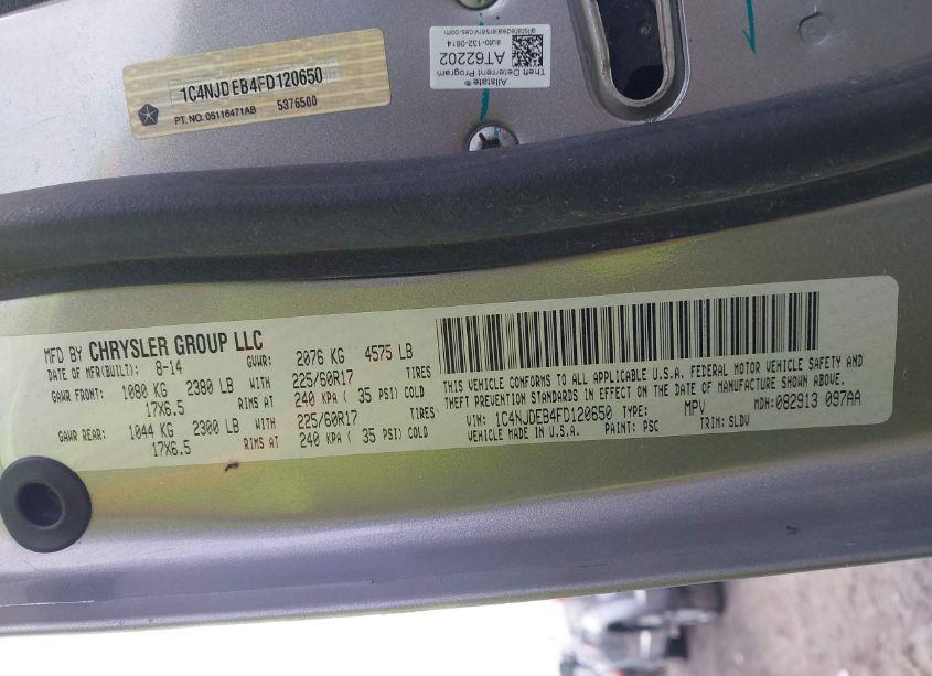 Photo 9 of 2015 Jeep Compass HIGH ALTITUDE EDITION (VIN 1C4NJDEB4FD120650)