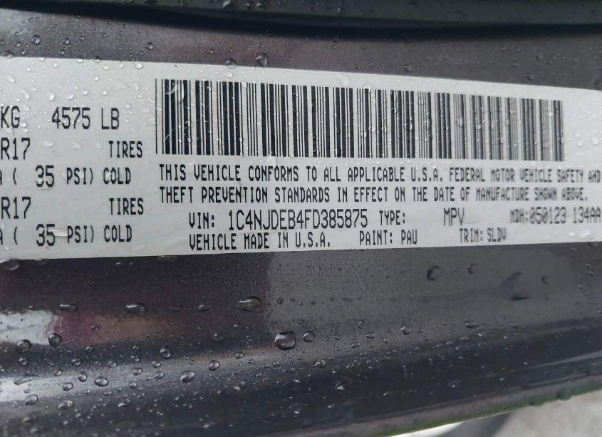 Photo 9 of 2015 Jeep Compass HIGH ALTITUDE EDITION (VIN 1C4NJDEB4FD385875)