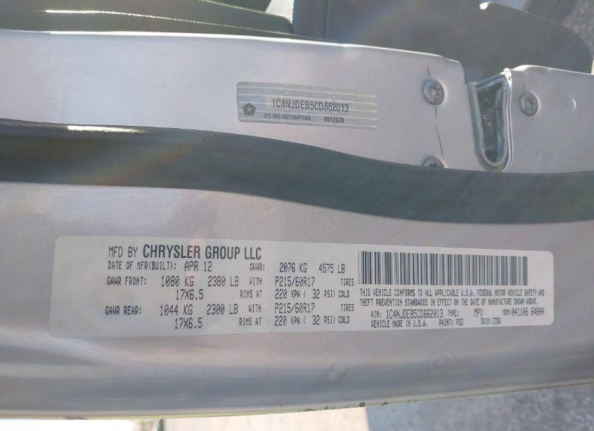 Photo 9 of 2012 Jeep Compass LATITUDE (VIN 1C4NJDEB5CD662013)