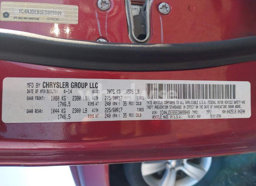 Photo 9 of 2014 Jeep Compass LATITUDE (VIN 1C4NJDEB5ED809949)