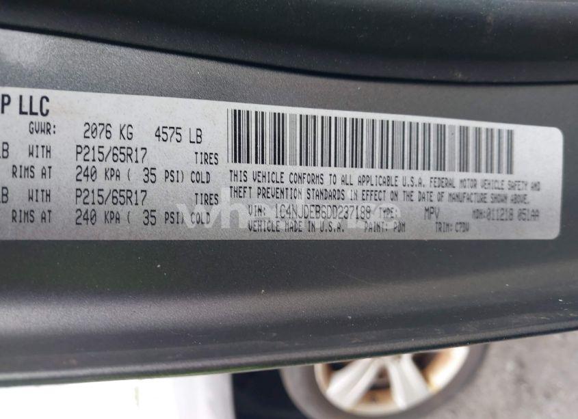 Photo 9 of 2013 Jeep Compass LATITUDE (VIN 1C4NJDEB6DD237188)