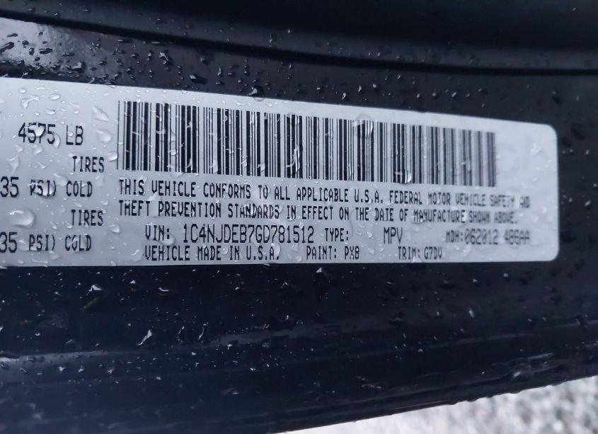 Photo 9 of 2016 Jeep Compass LATITUDE (VIN 1C4NJDEB7GD781512)