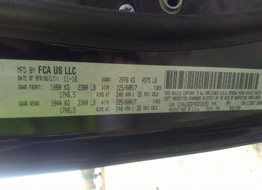 Photo 9 of 2017 Jeep Compass LATITUDE (VIN 1C4NJDEB7HD210183)