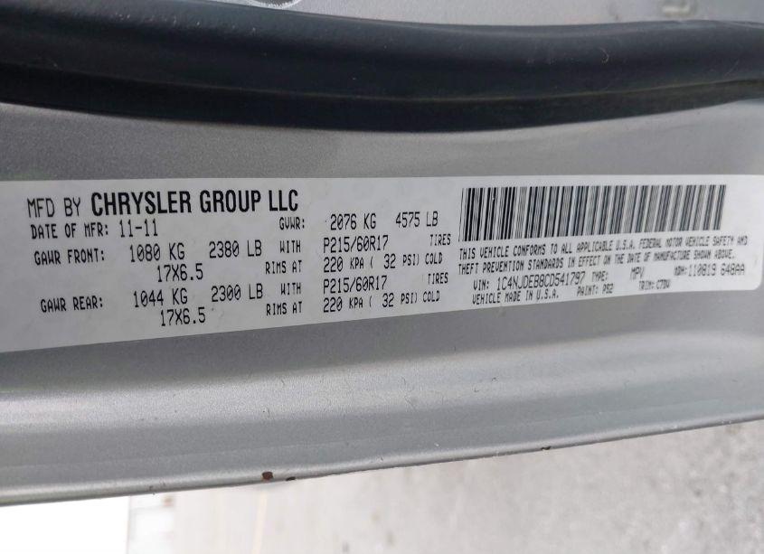 Photo 9 of 2012 Jeep Compass LATITUDE (VIN 1C4NJDEB8CD541797)