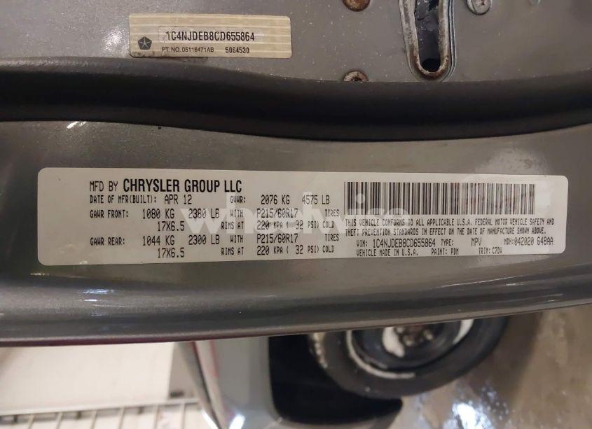 Photo 9 of 2012 Jeep Compass LATITUDE (VIN 1C4NJDEB8CD655864)