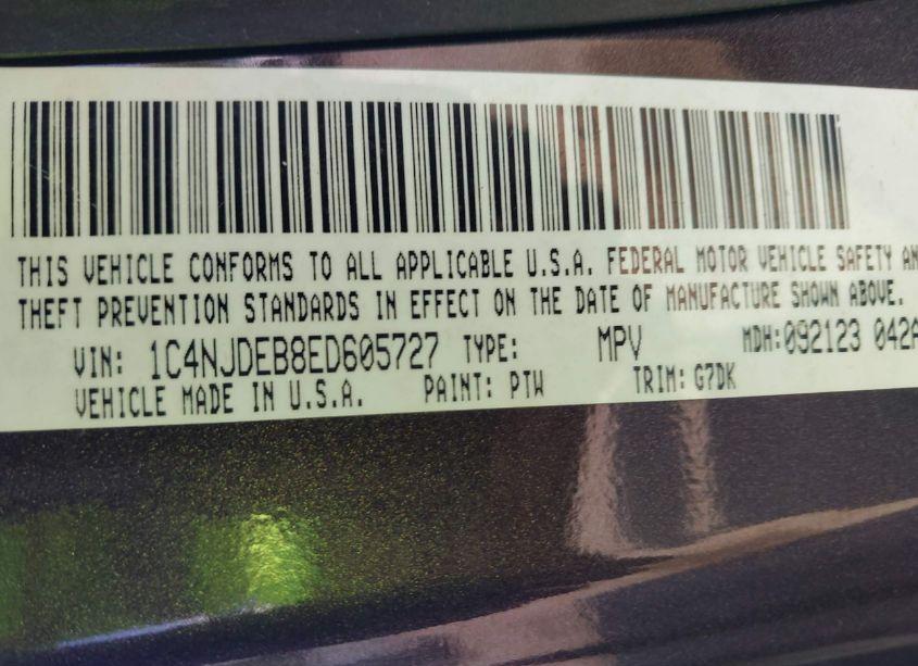 Photo 9 of 2014 Jeep Compass LATITUDE (VIN 1C4NJDEB8ED605727)