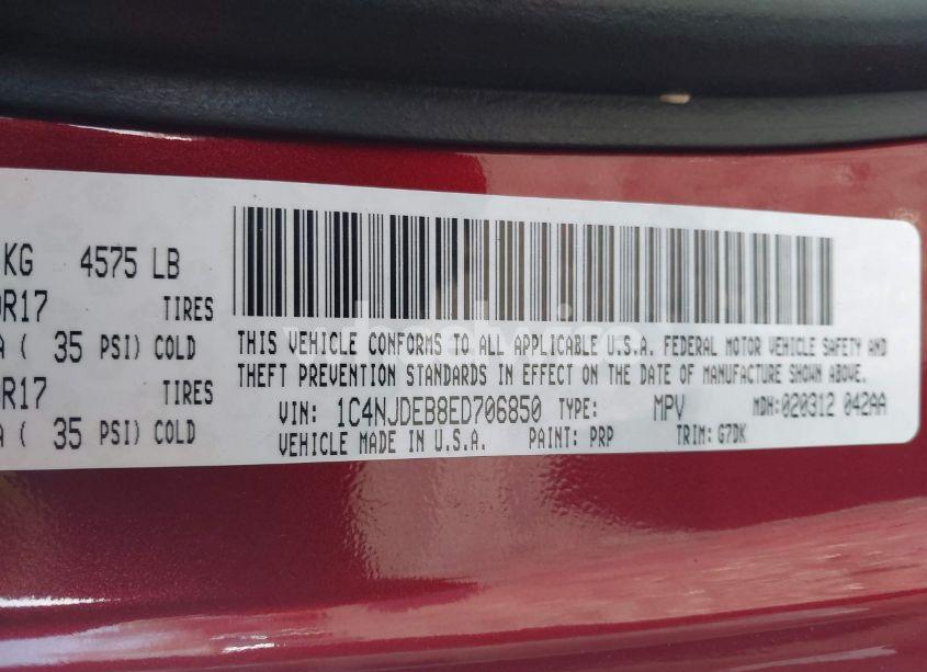 Photo 9 of 2014 Jeep Compass LATITUDE (VIN 1C4NJDEB8ED706850)