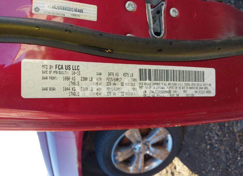 Photo 9 of 2016 Jeep Compass LATITUDE (VIN 1C4NJDEB8GD598488)