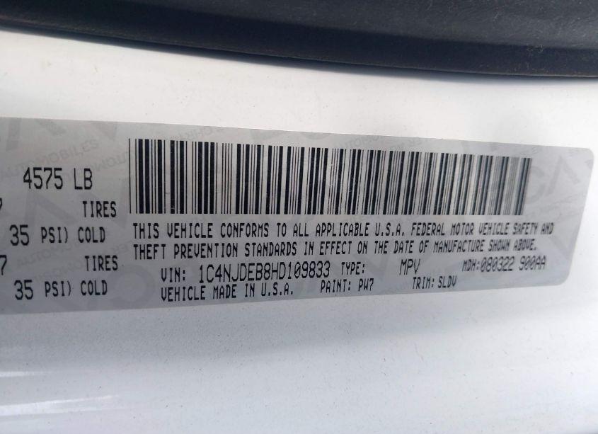 Photo 9 of 2017 Jeep Compass HIGH ALTITUDE 4X4 (VIN 1C4NJDEB8HD109833)