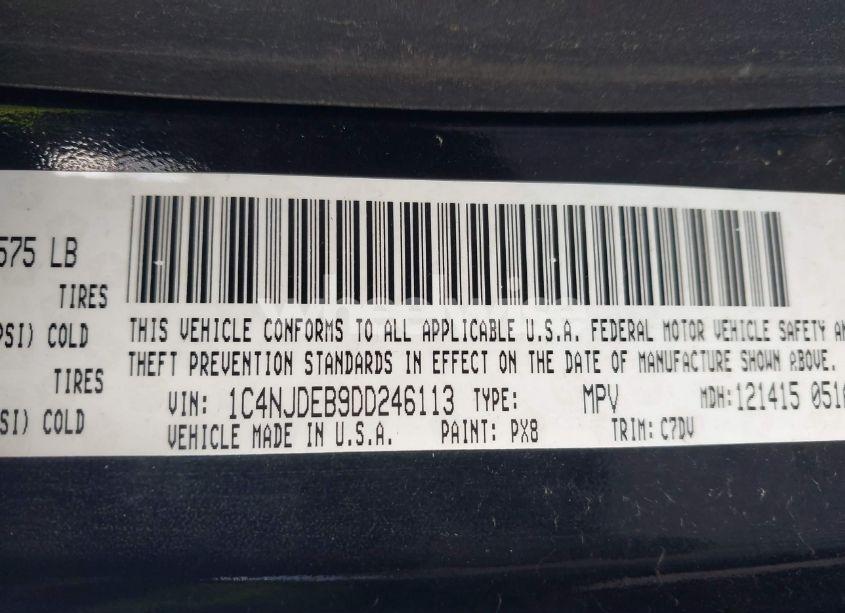 Photo 9 of 2013 Jeep Compass LATITUDE (VIN 1C4NJDEB9DD246113)