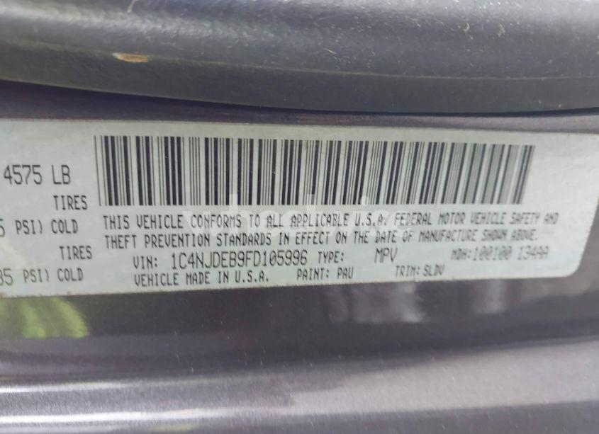 Photo 9 of 2015 Jeep Compass HIGH ALTITUDE EDITION (VIN 1C4NJDEB9FD105996)