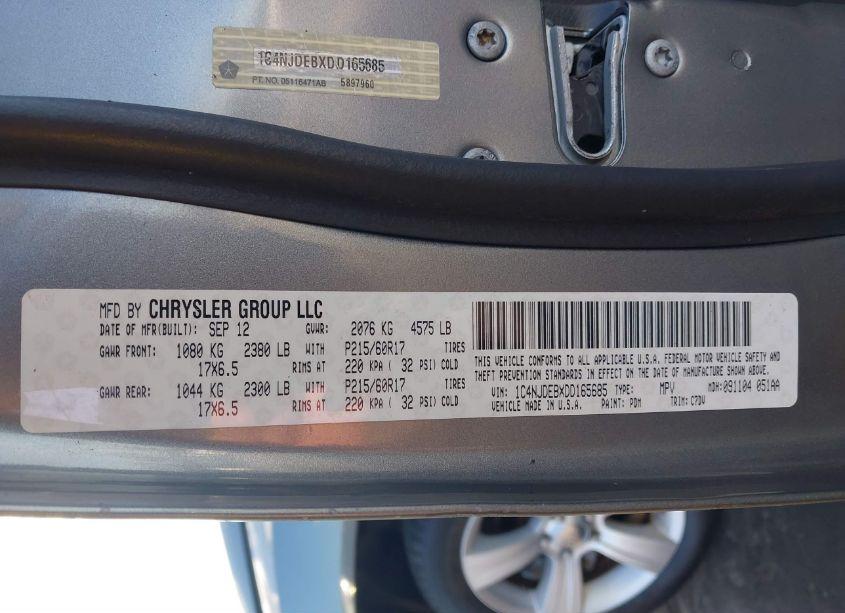 Photo 9 of 2013 Jeep Compass LATITUDE (VIN 1C4NJDEBXDD165685)