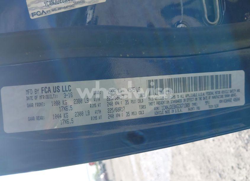 Photo 9 of 2016 Jeep Compass HIGH ALTITUDE EDITION (VIN 1C4NJDEBXGD671389)