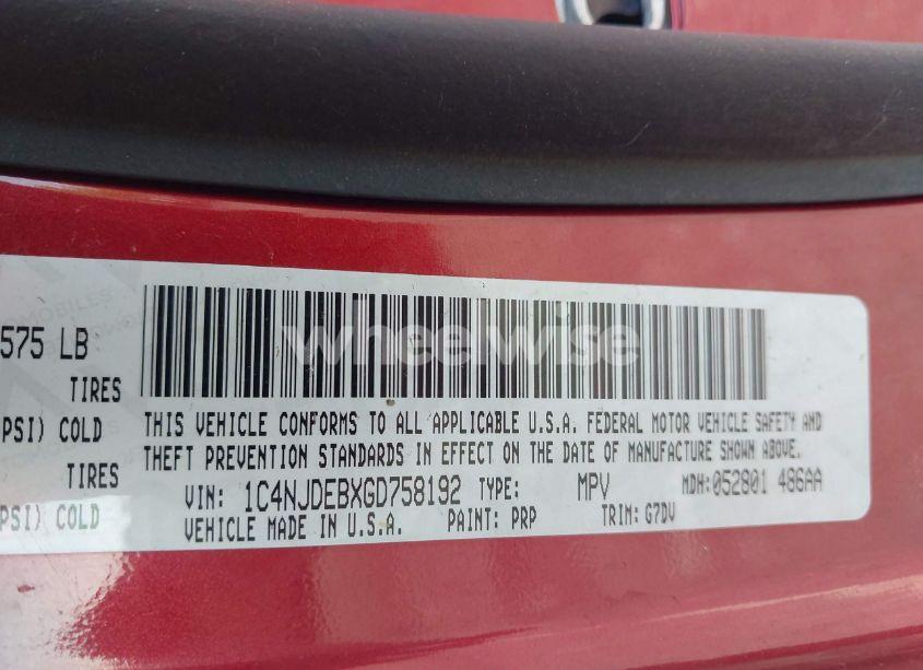 Photo 9 of 2016 Jeep Compass LATITUDE (VIN 1C4NJDEBXGD758192)