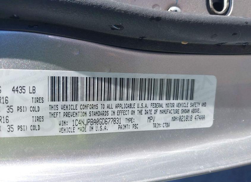 Photo 9 of 2016 Jeep Patriot SPORT (VIN 1C4NJPBA0GD677831)