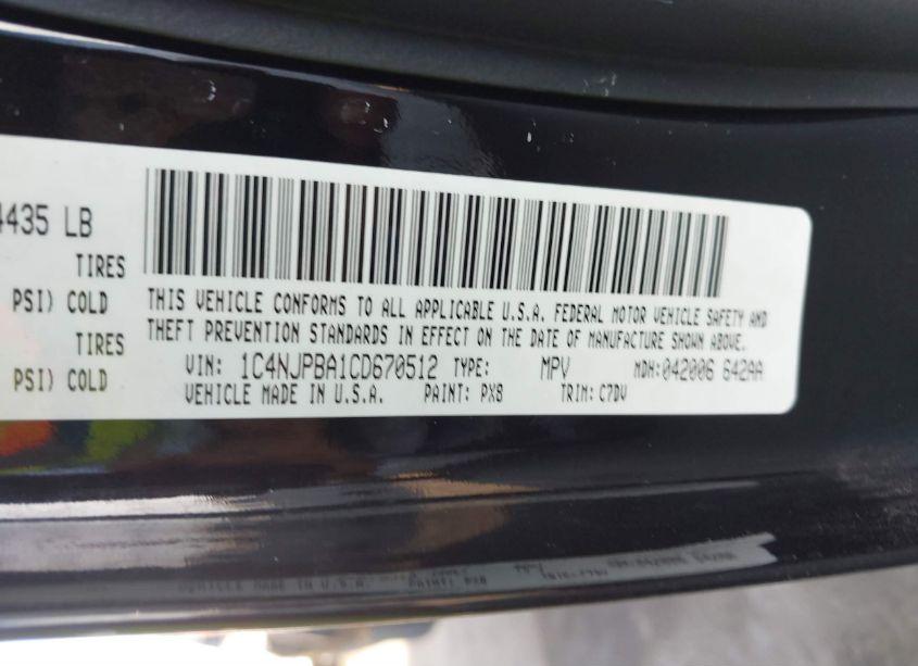 Photo 9 of 2012 Jeep Patriot SPORT (VIN 1C4NJPBA1CD670512)