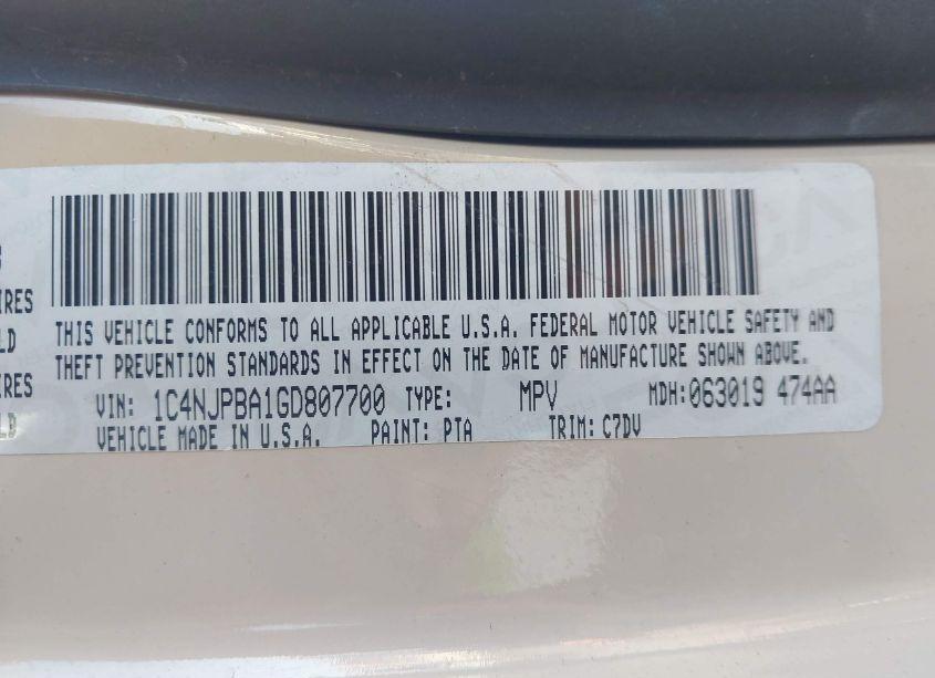 Photo 9 of 2016 Jeep Patriot SPORT (VIN 1C4NJPBA1GD807700)