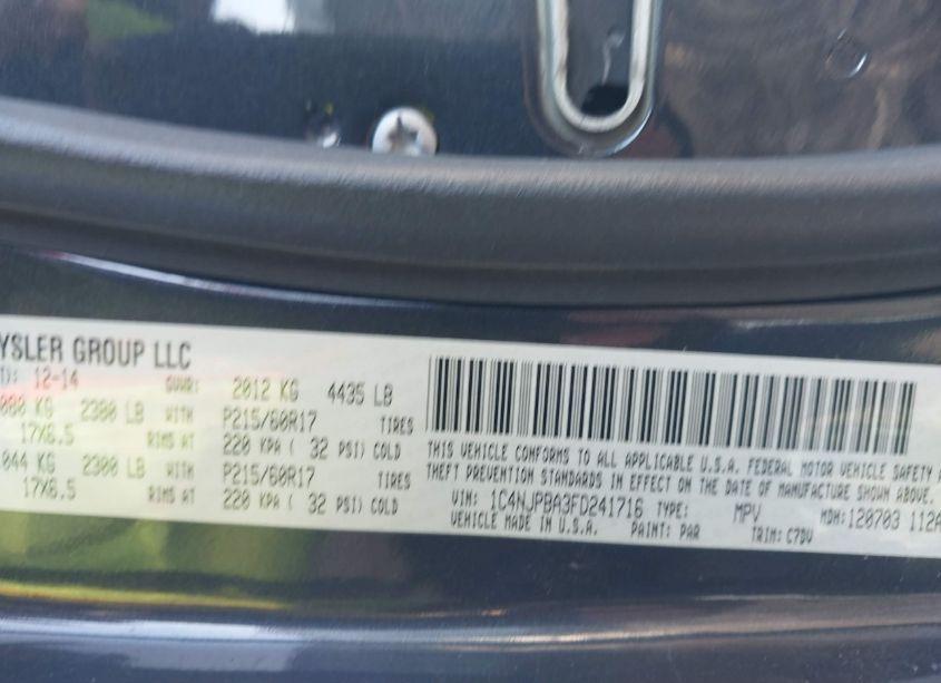 Photo 9 of 2015 Jeep Patriot ALTITUDE EDITION (VIN 1C4NJPBA3FD241716)