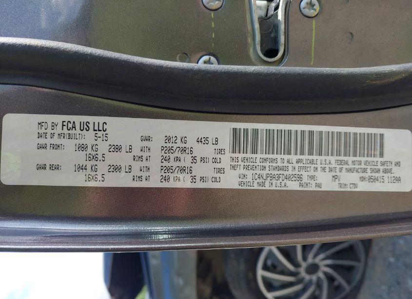 Photo 9 of 2015 Jeep Patriot SPORT (VIN 1C4NJPBA3FD402596)