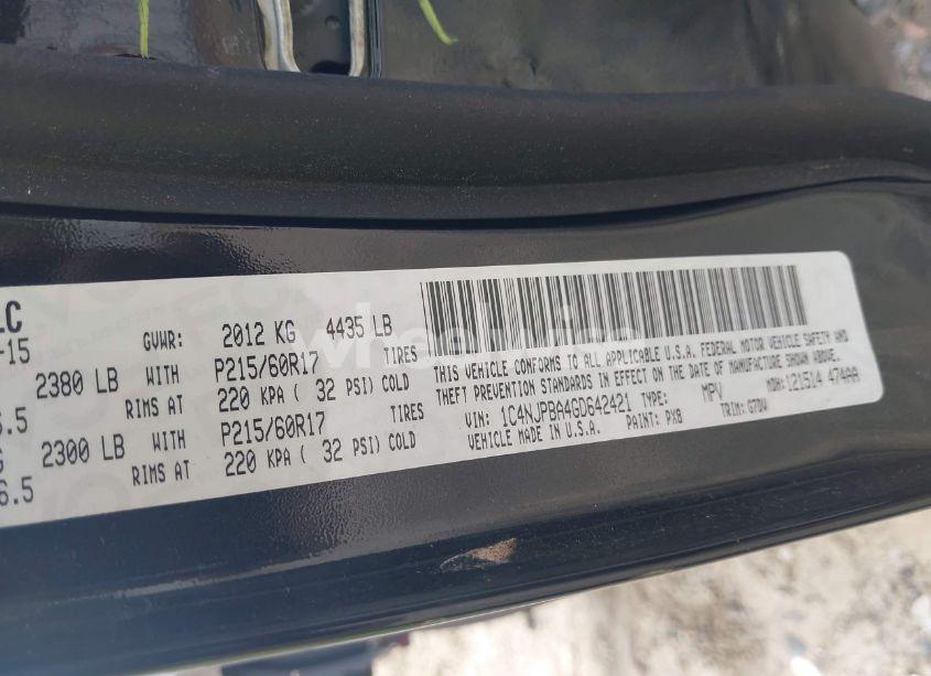 Photo 9 of 2016 Jeep Patriot SPORT SE (VIN 1C4NJPBA4GD642421)