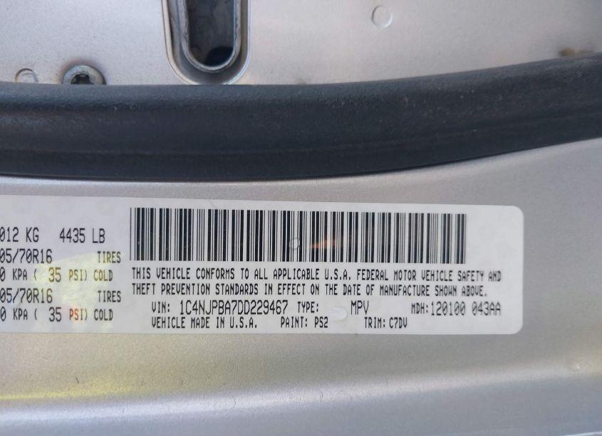 Photo 9 of 2013 Jeep Patriot SPORT (VIN 1C4NJPBA7DD229467)