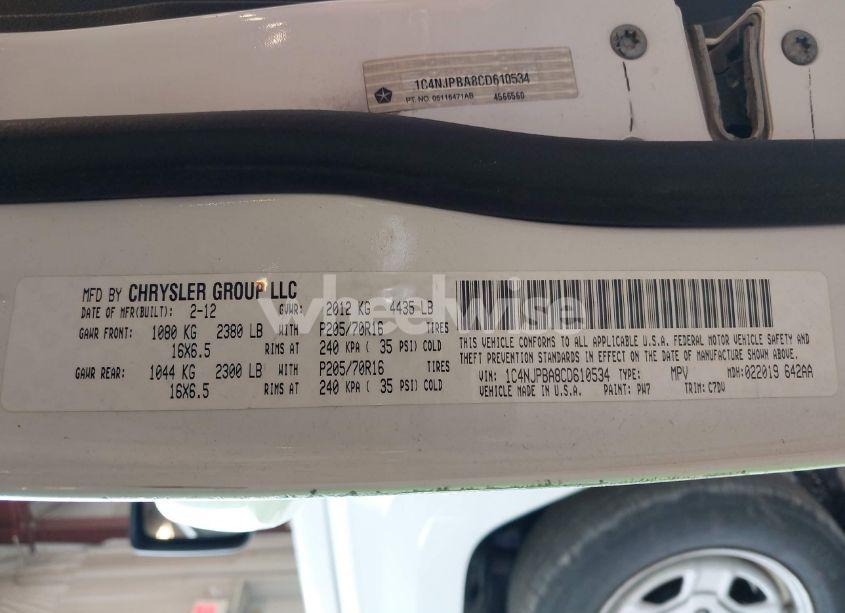 Photo 9 of 2012 Jeep Patriot SPORT (VIN 1C4NJPBA8CD610534)