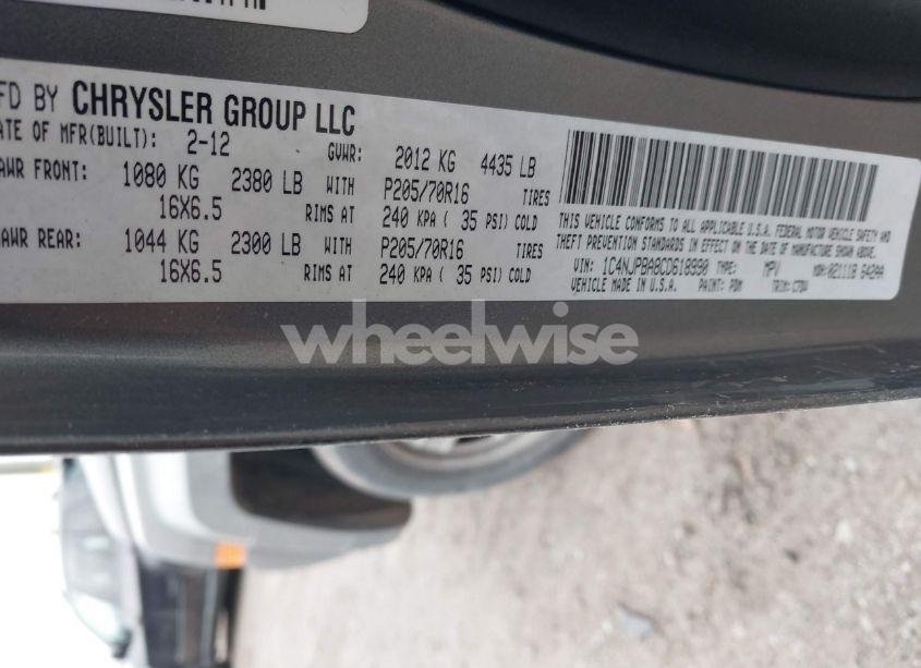 Photo 9 of 2012 Jeep Patriot SPORT (VIN 1C4NJPBA8CD618990)