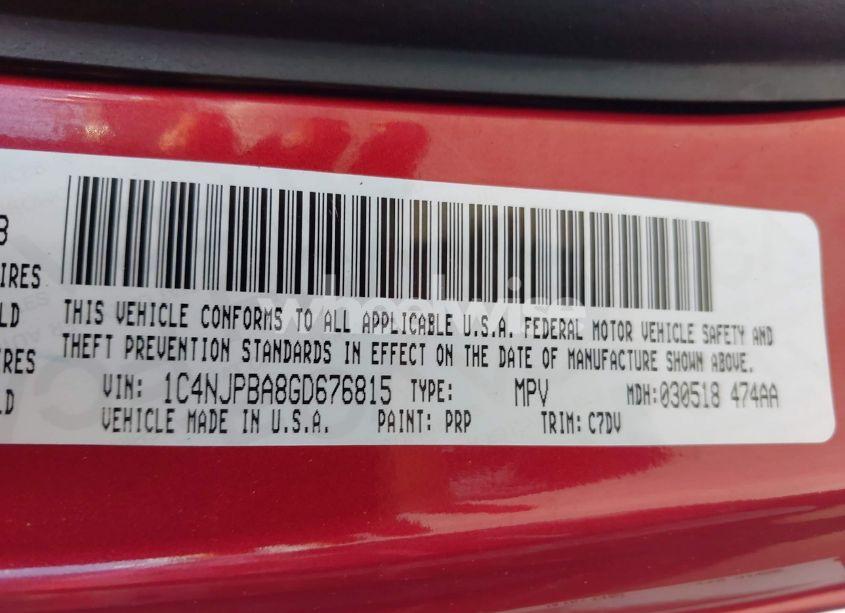 Photo 9 of 2016 Jeep Patriot SPORT (VIN 1C4NJPBA8GD676815)