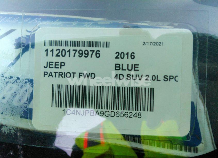 Photo 9 of 2016 Jeep Patriot SPORT (VIN 1C4NJPBA9GD656248)